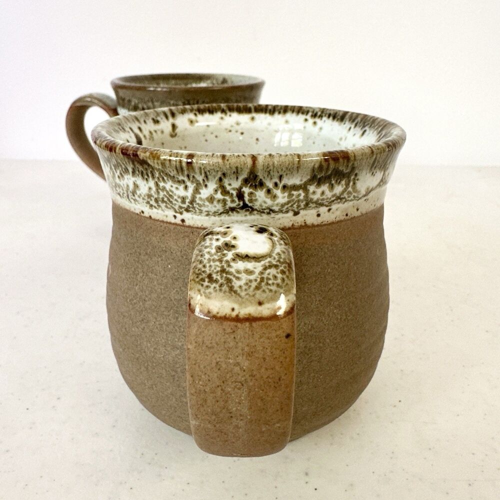 Set Of Two Dipped Spotted Glaze STONEWARE Mugs Pottery Rustic - Picture 10 of 11